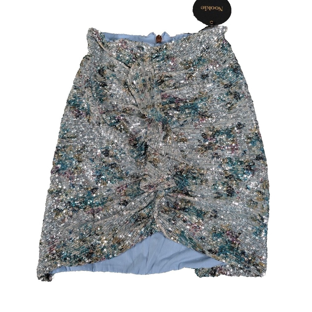 Nookie Forever Skirt Womens Small Blue Sequin High Waist Ruched Party Mini New